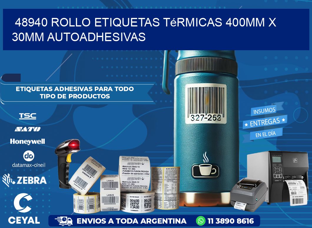 48940 Rollo Etiquetas Térmicas 400mm X 30mm Autoadhesivas