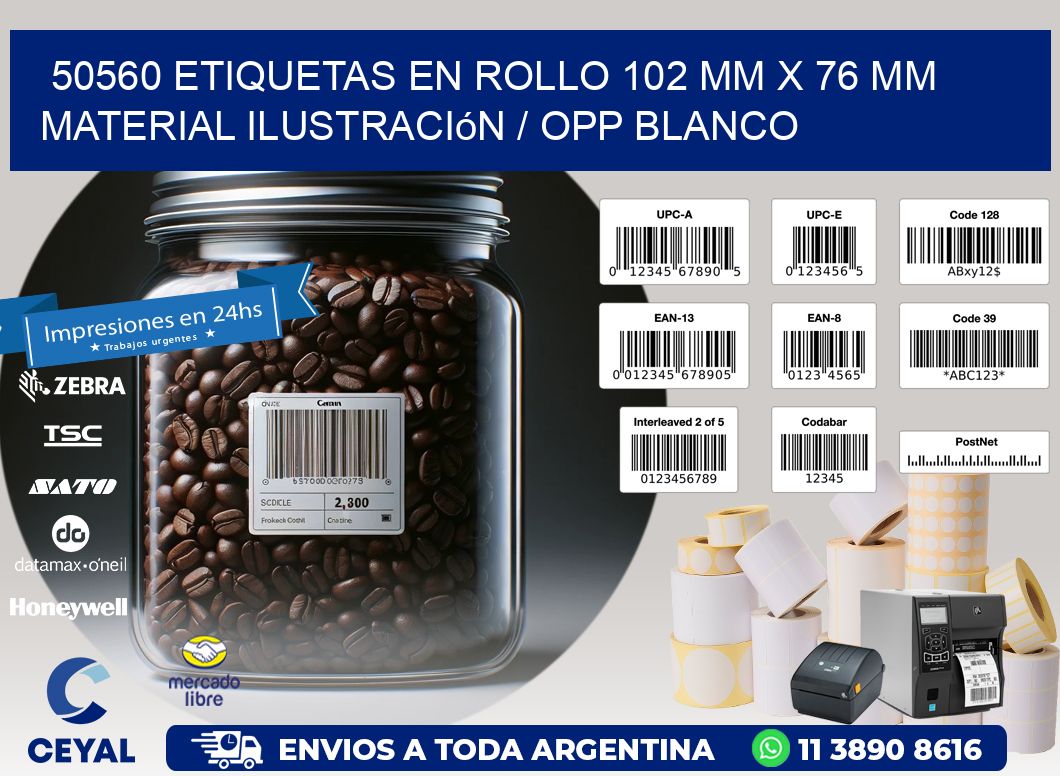 50560 Etiquetas en rollo 102 mm x 76 mm material Ilustración / OPP Blanco