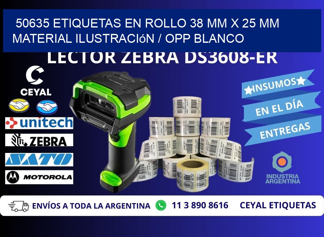 50635 Etiquetas en rollo 38 mm x 25 mm material Ilustración / OPP Blanco
