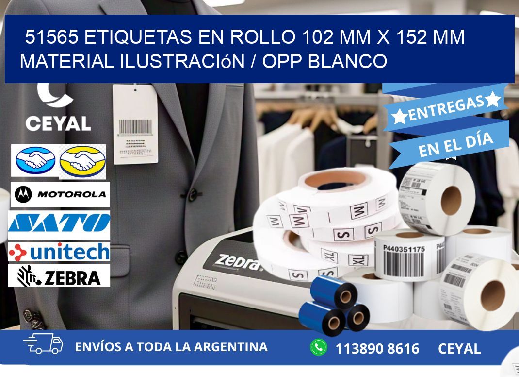 51565 Etiquetas en rollo 102 mm x 152 mm material Ilustración / OPP Blanco