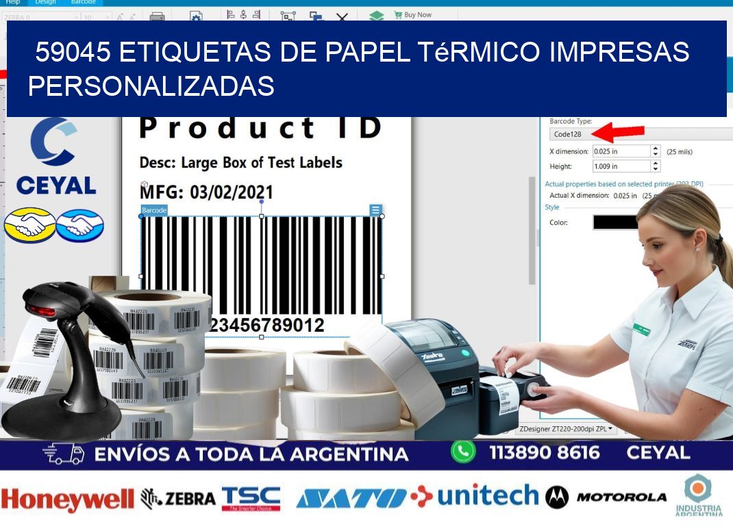 59045 Etiquetas de papel térmico impresas personalizadas