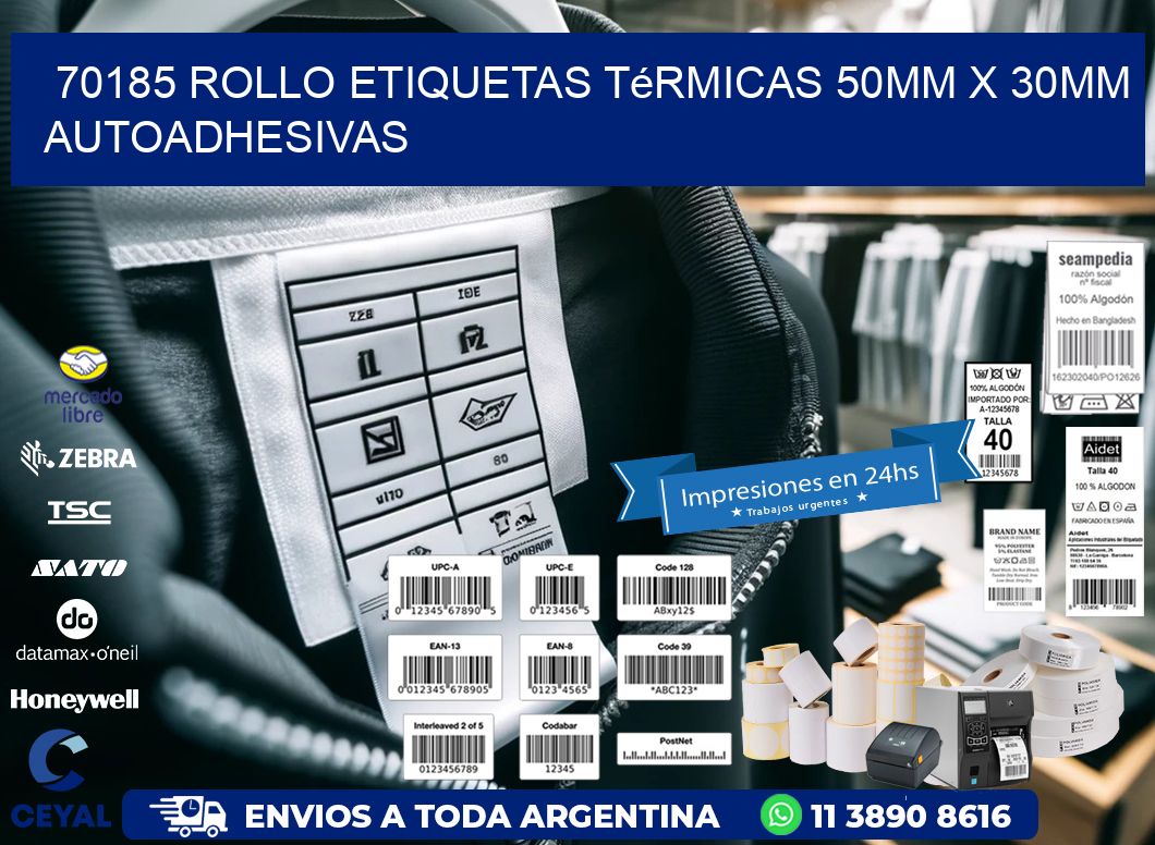 70185 Rollo Etiquetas Térmicas 50mm X 30mm Autoadhesivas