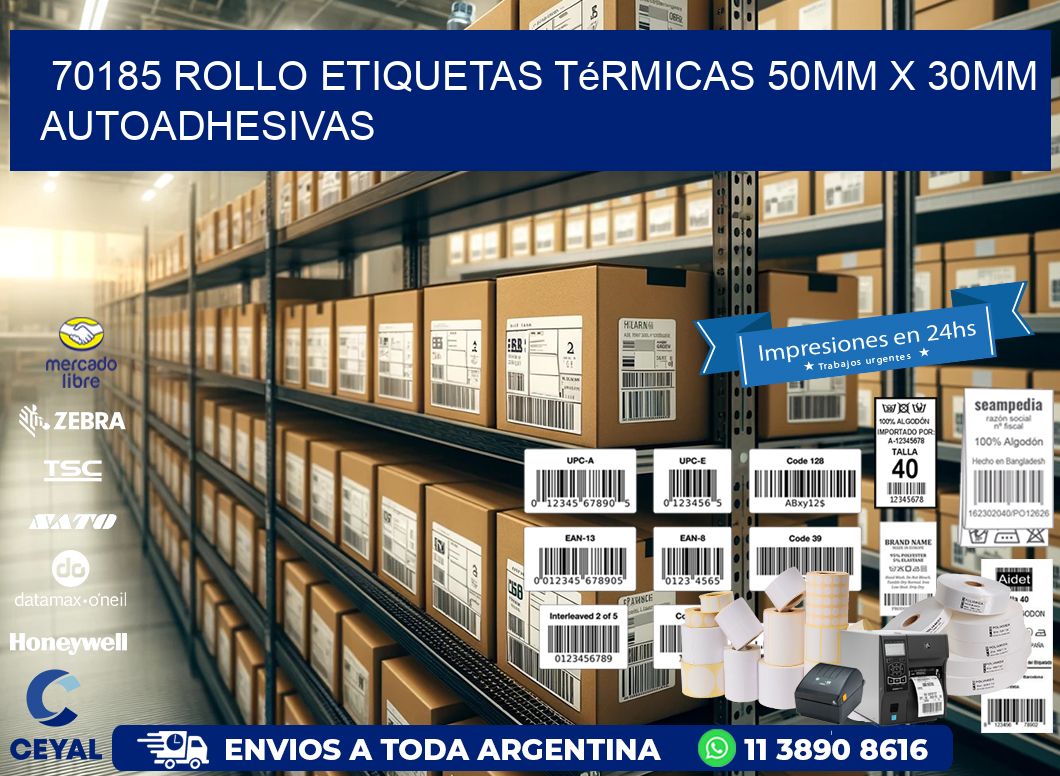 70185 Rollo Etiquetas Térmicas 50mm X 30mm Autoadhesivas