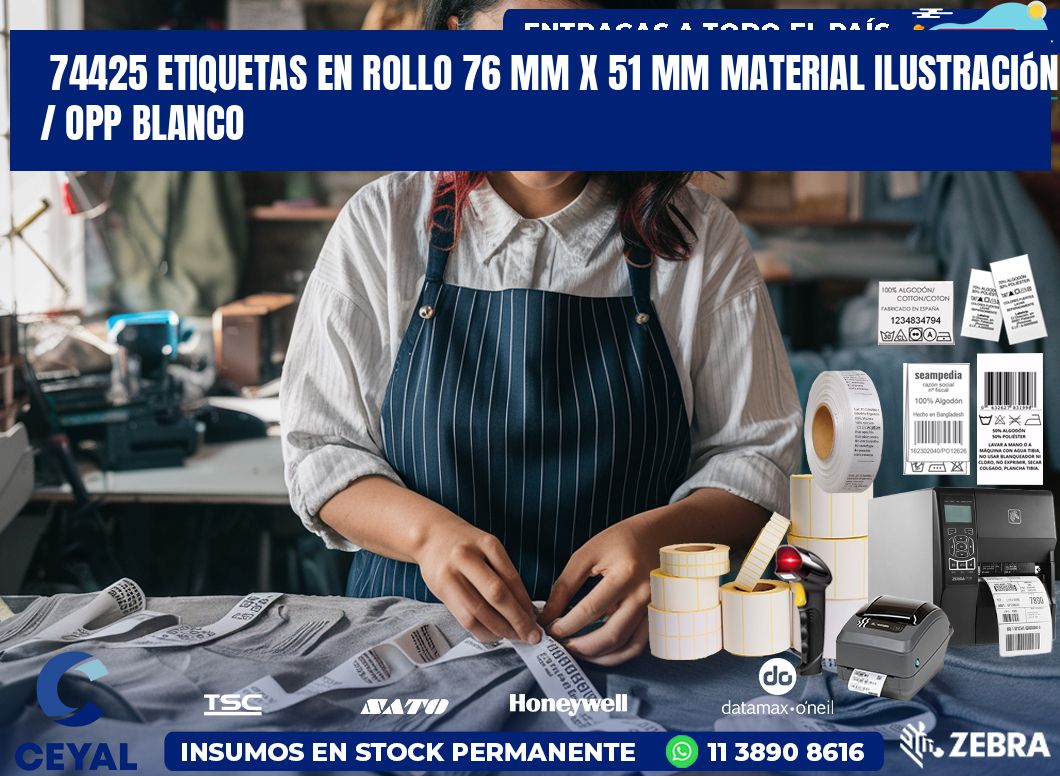 74425 Etiquetas en rollo 76 mm x 51 mm material Ilustración / OPP Blanco