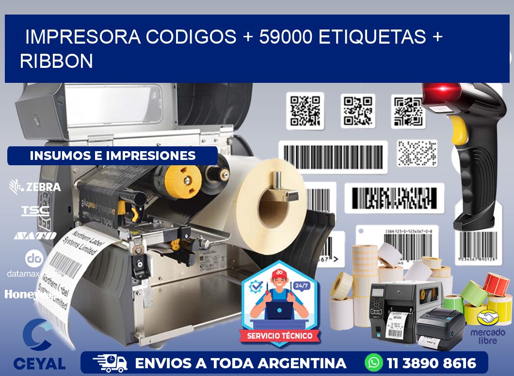 impresora codigos + 59000 etiquetas + ribbon