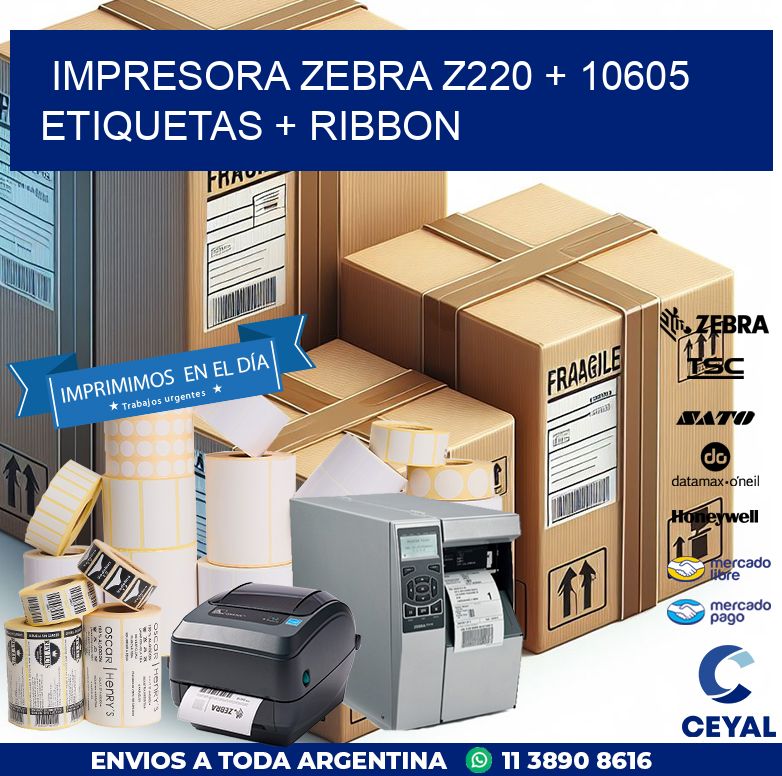 impresora zebra z220 + 10605 etiquetas + ribbon