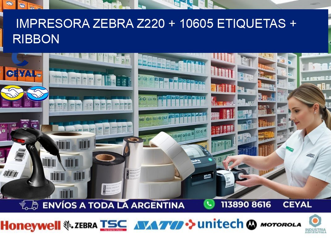 impresora zebra z220 + 10605 etiquetas + ribbon