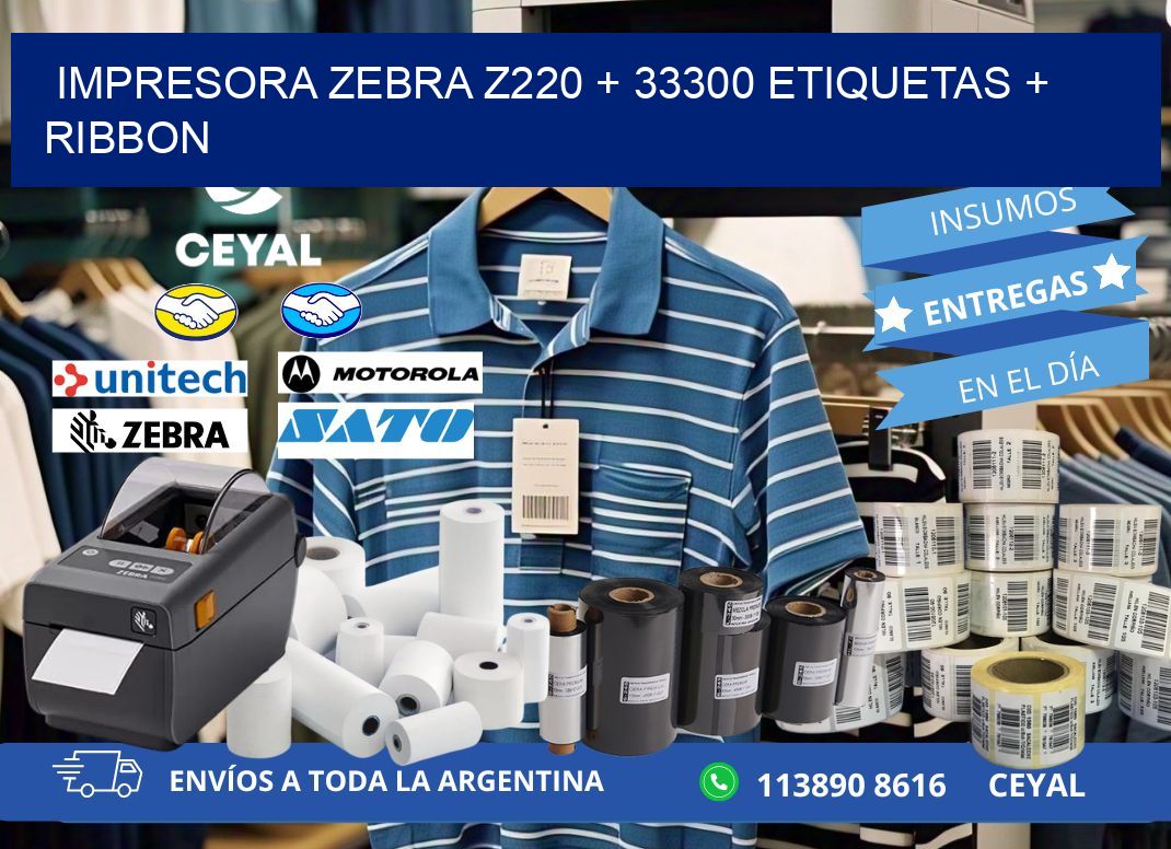 impresora zebra z220 + 33300 etiquetas + ribbon