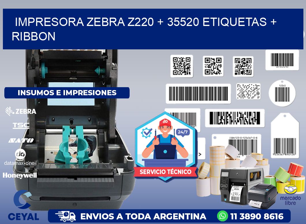 impresora zebra z220 + 35520 etiquetas + ribbon