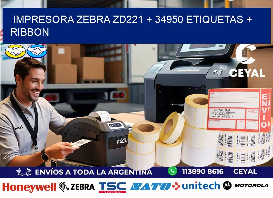 impresora zebra zd221 + 34950 etiquetas + ribbon
