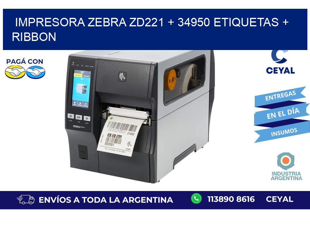 impresora zebra zd221 + 34950 etiquetas + ribbon
