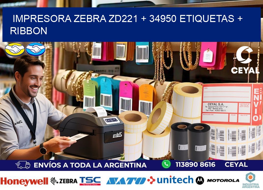 impresora zebra zd221 + 34950 etiquetas + ribbon