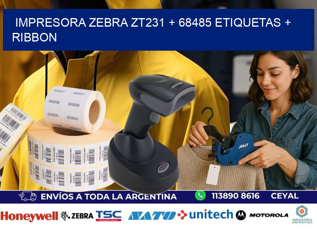 impresora zebra zt231 + 68485 etiquetas + ribbon