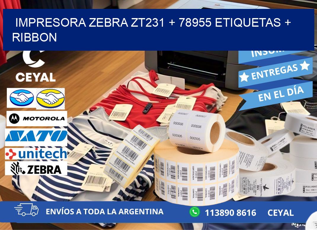 impresora zebra zt231 + 78955 etiquetas + ribbon