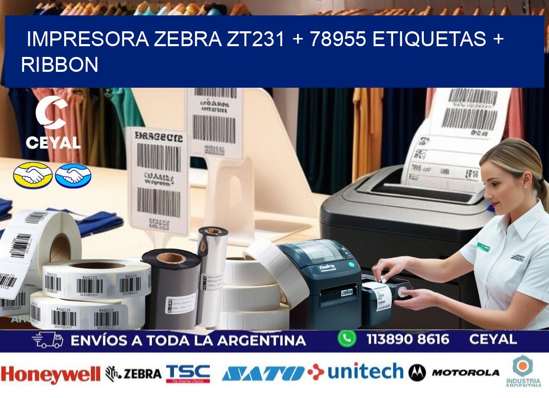 impresora zebra zt231 + 78955 etiquetas + ribbon