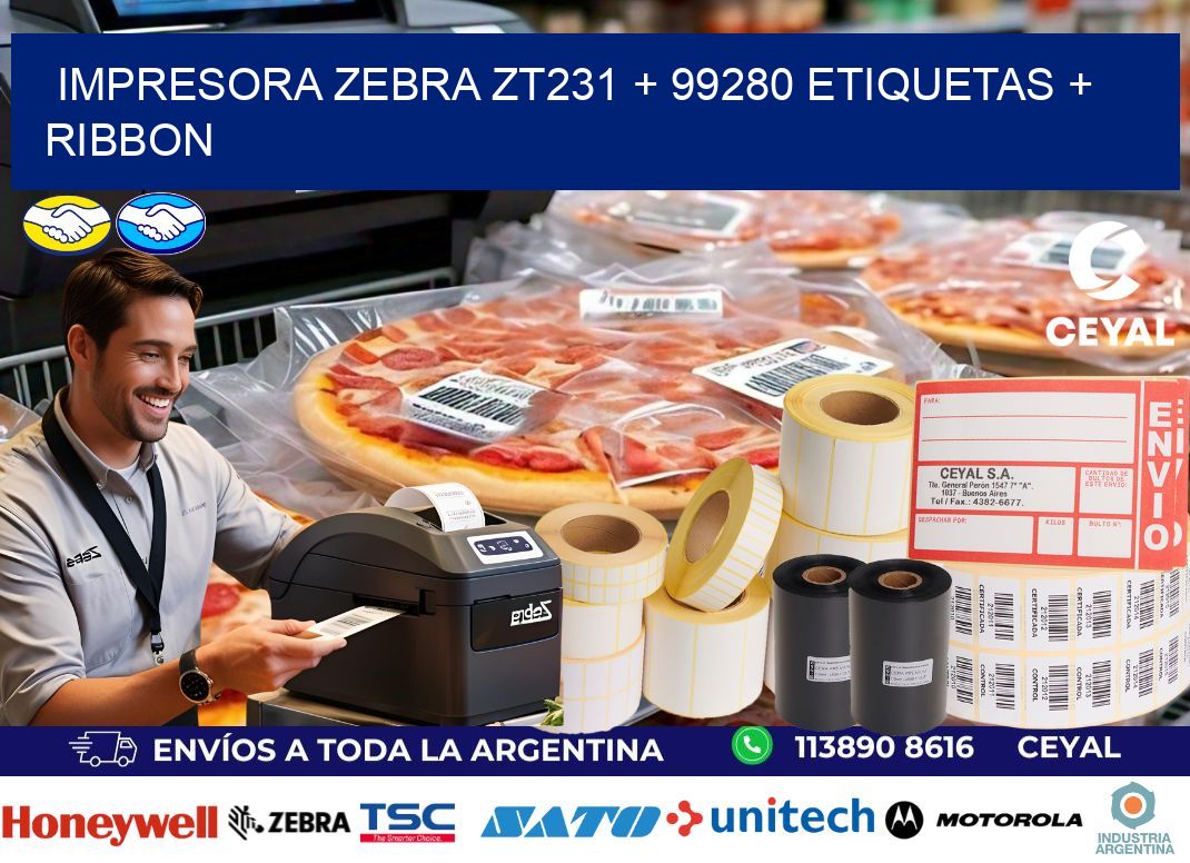 impresora zebra zt231 + 99280 etiquetas + ribbon