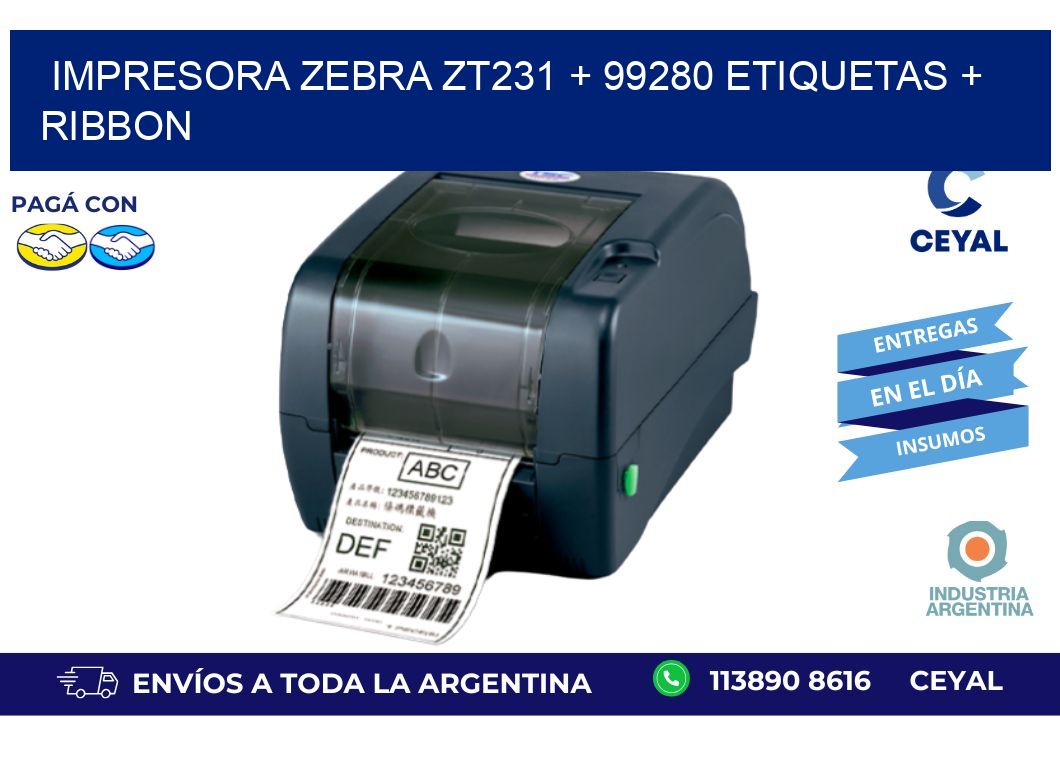 impresora zebra zt231 + 99280 etiquetas + ribbon