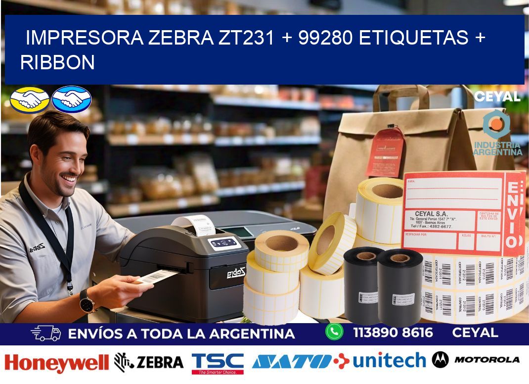 impresora zebra zt231 + 99280 etiquetas + ribbon