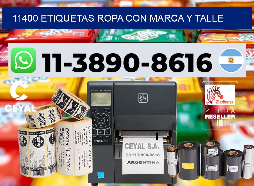 11400 Etiquetas ropa con marca y talle