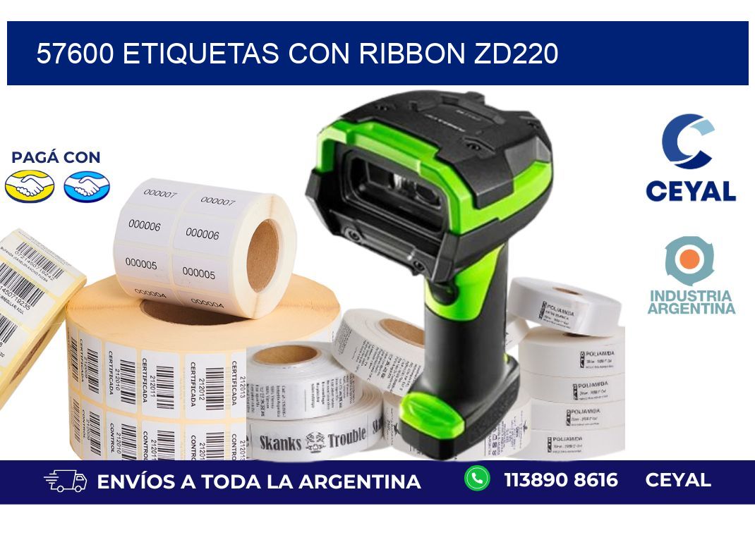 57600 etiquetas con ribbon zd220