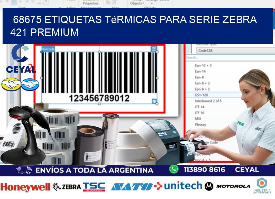 68675 etiquetas térmicas para serie zebra 421 premium