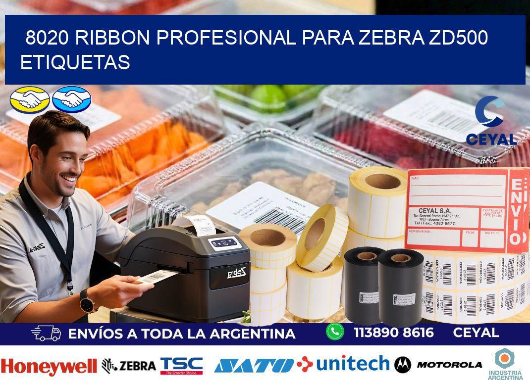 8020 ribbon profesional para zebra zd500 etiquetas