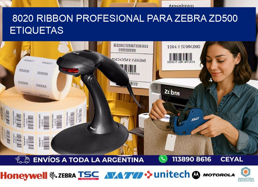 8020 ribbon profesional para zebra zd500 etiquetas