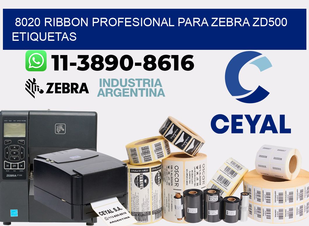 8020 ribbon profesional para zebra zd500 etiquetas