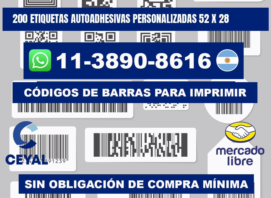 200 Etiquetas autoadhesivas personalizadas 52 x 28
