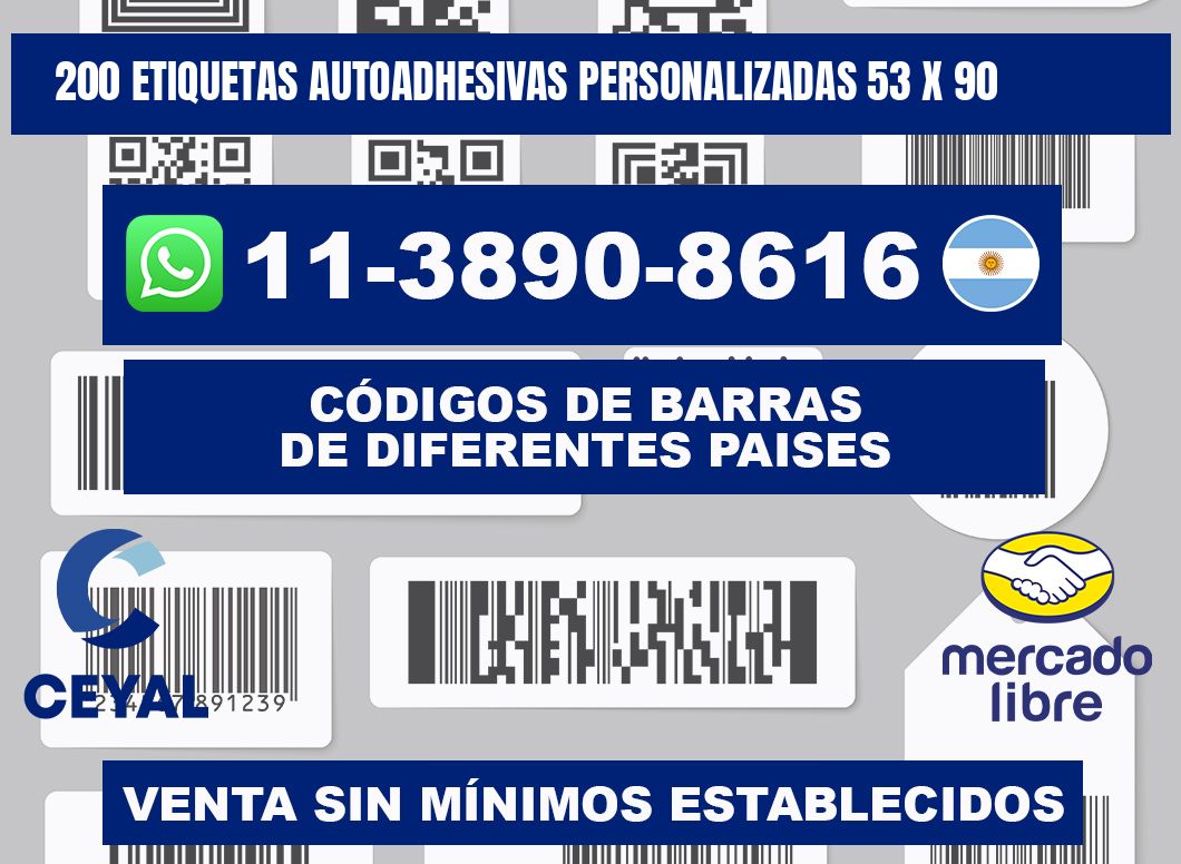 200 Etiquetas autoadhesivas personalizadas 53 x 90