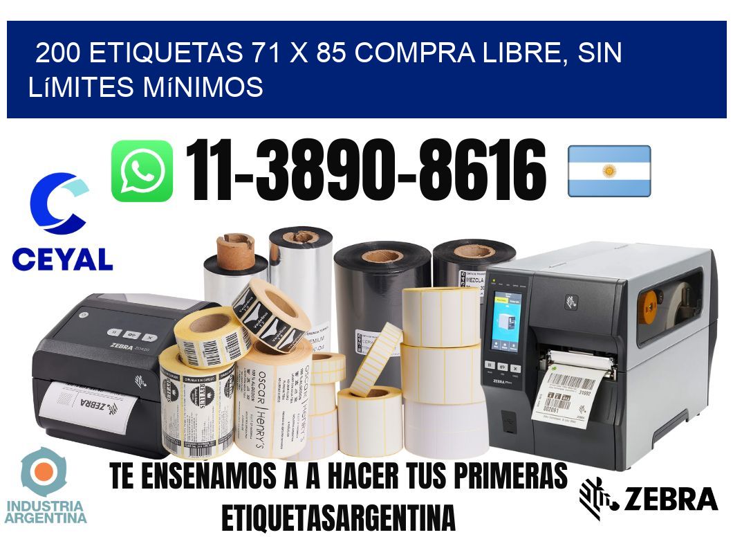 200 etiquetas 71 x 85 Compra libre, sin límites mínimos