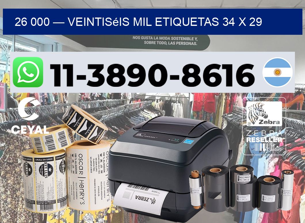 26 000 — veintiséis mil etiquetas 34 x 29