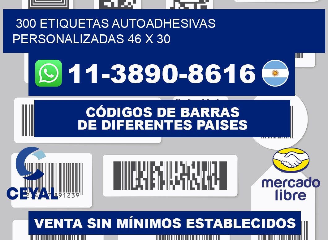 300 Etiquetas autoadhesivas personalizadas 46 x 30