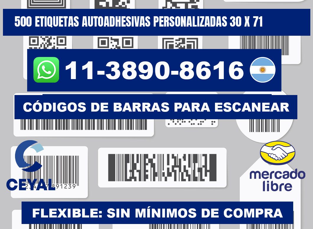 500 Etiquetas autoadhesivas personalizadas 30 x 71