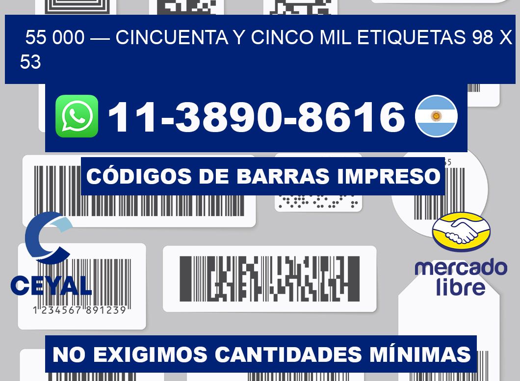 55 000 — cincuenta y cinco mil etiquetas 98 x 53
