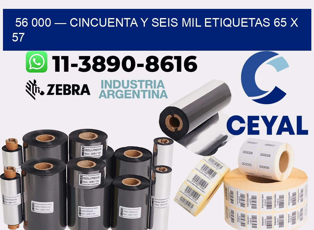 56 000 — cincuenta y seis mil etiquetas 65 x 57
