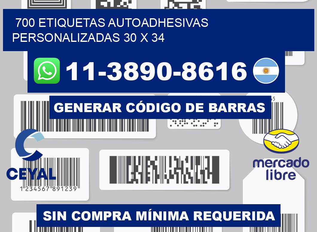 700 Etiquetas autoadhesivas personalizadas 30 x 34