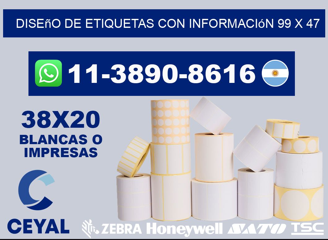 diseño de etiquetas con información 99 x 47