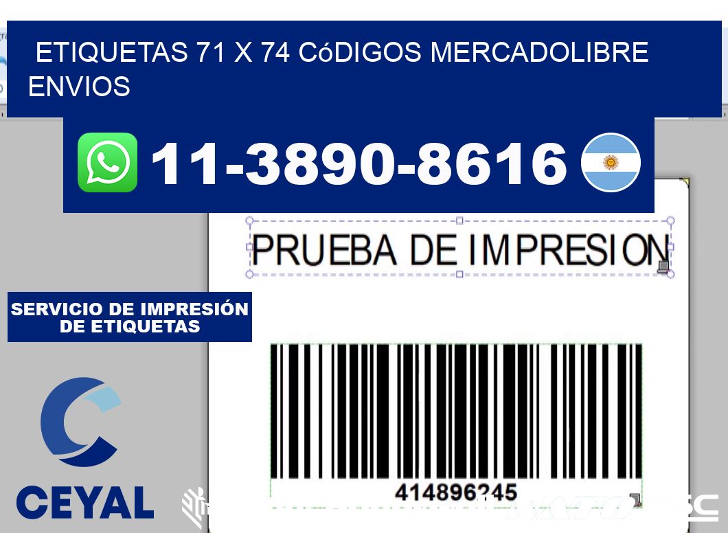 etiquetas 71 x 74 códigos mercadolibre envios