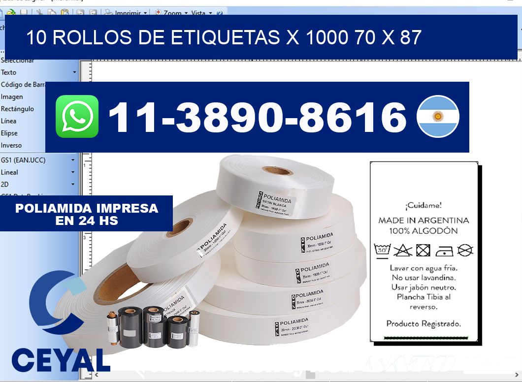 10 rollos de etiquetas x 1000 70 x 87