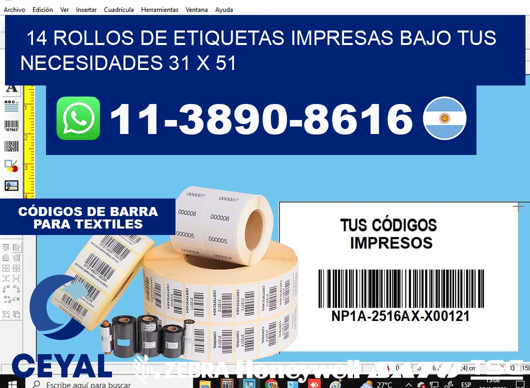 14 rollos de etiquetas impresas bajo tus necesidades 31 x 51