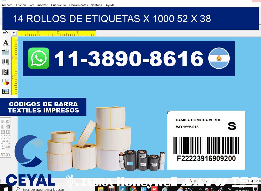 14 rollos de etiquetas x 1000 52 x 38