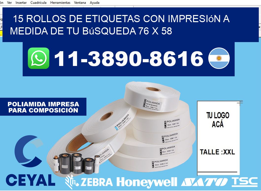 15 rollos de etiquetas con impresión a medida de tu búsqueda 76 x 58
