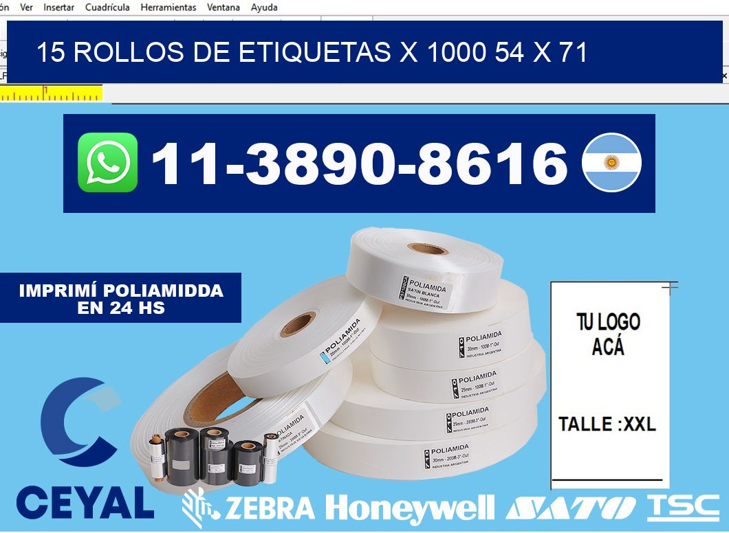 15 rollos de etiquetas x 1000 54 x 71