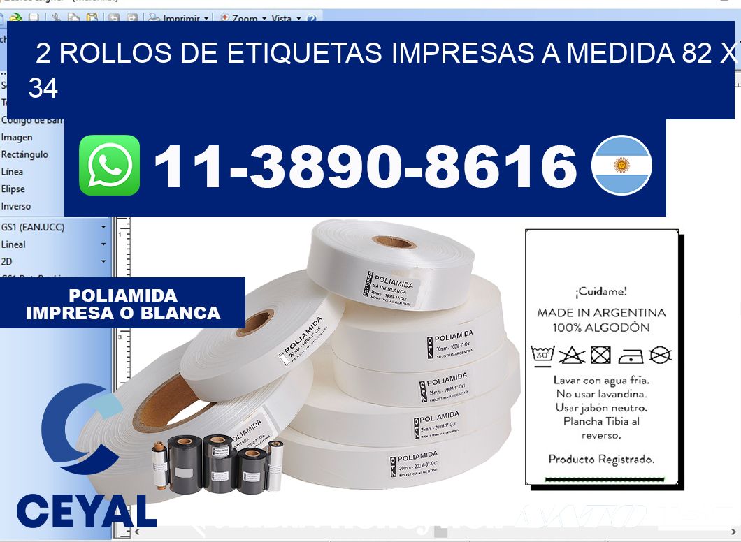 2 rollos de etiquetas impresas a medida 82 x 34
