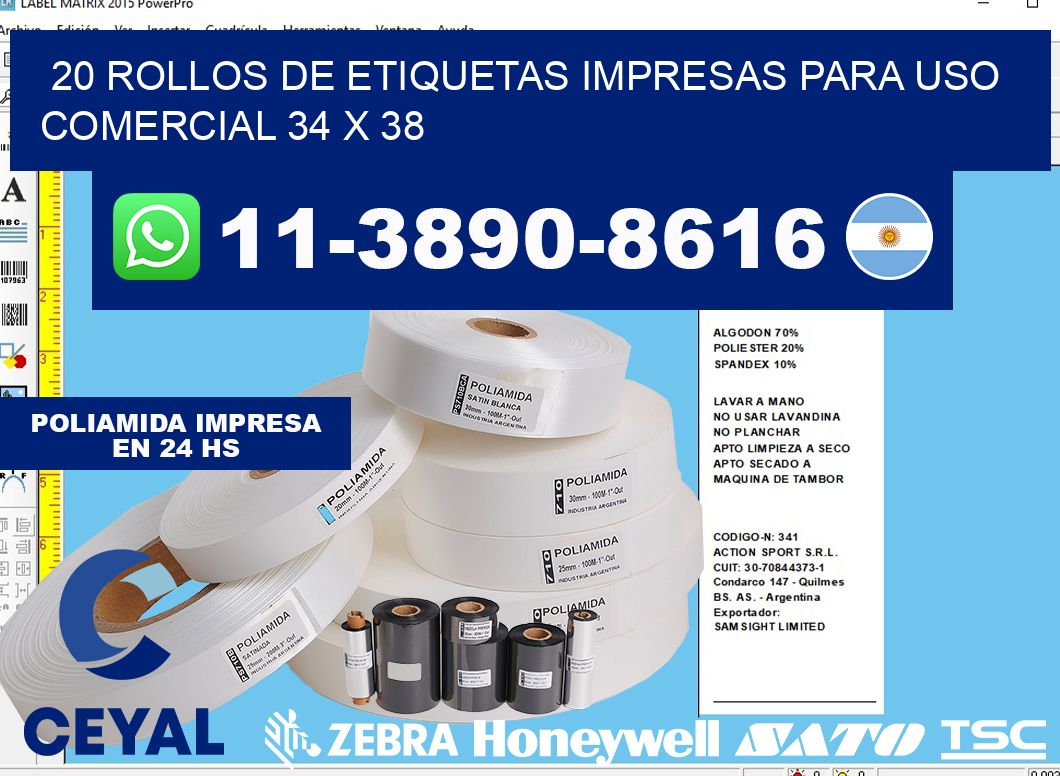 20 rollos de etiquetas impresas para uso comercial 34 x 38