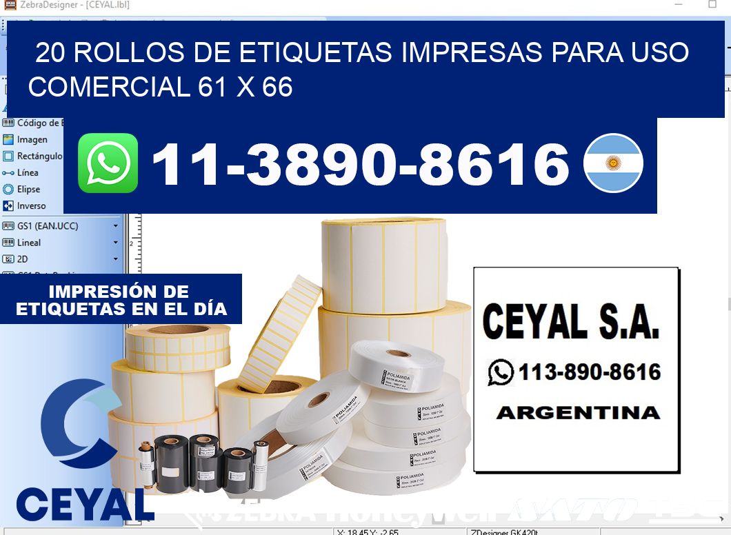 20 rollos de etiquetas impresas para uso comercial 61 x 66