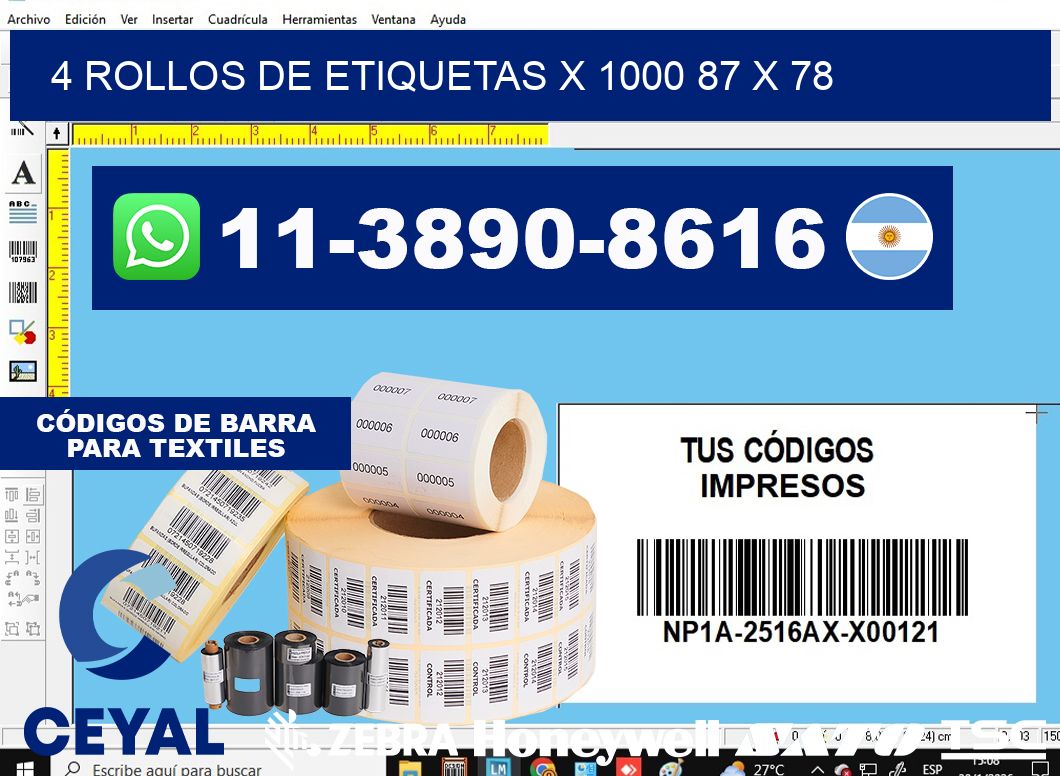 4 rollos de etiquetas x 1000 87 x 78
