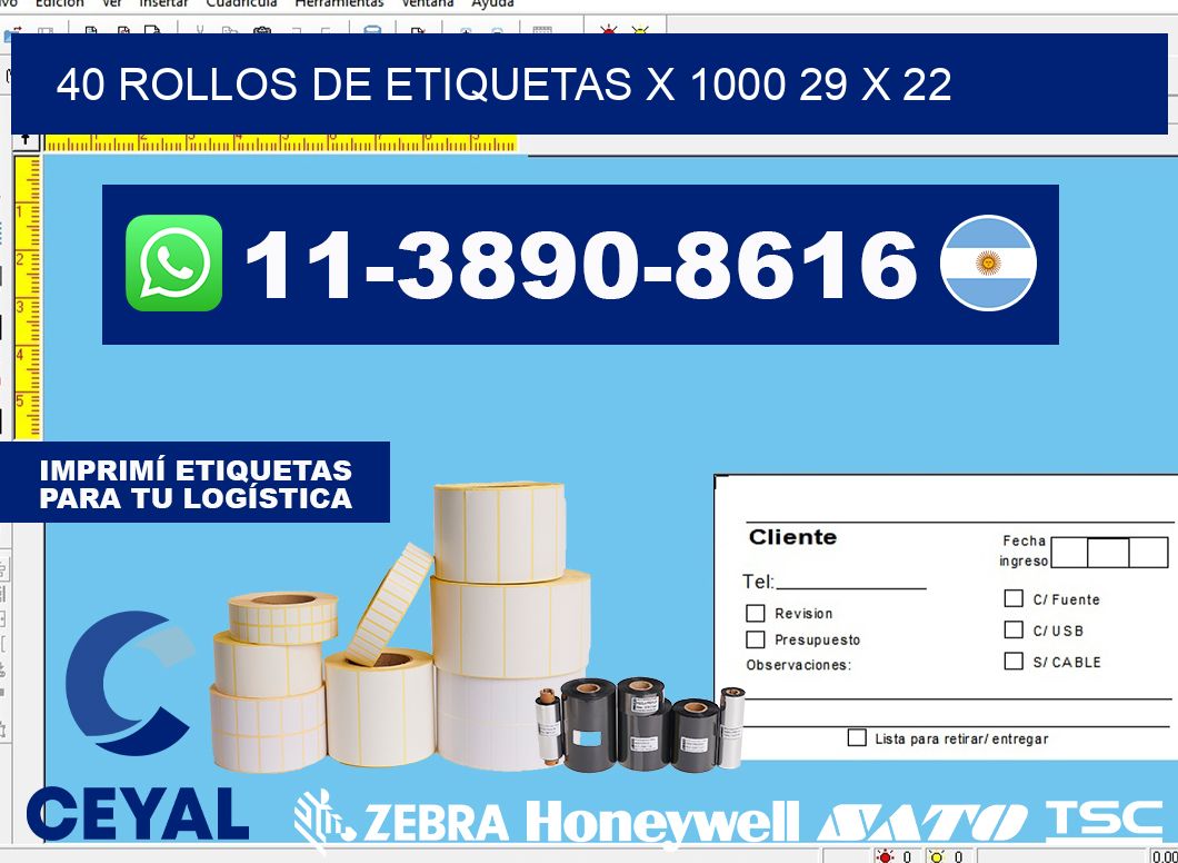 40 rollos de etiquetas x 1000 29 x 22