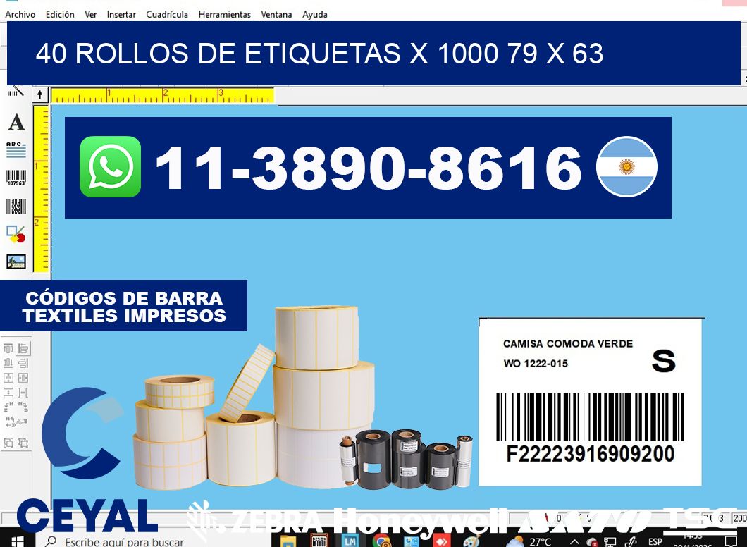 40 rollos de etiquetas x 1000 79 x 63